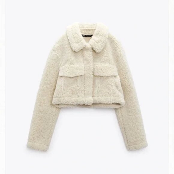 Zara Double Faced Sherpa Teddy Soft Jacket Ecru White BLOGGER FAV Size XS - Picture 5 of 10